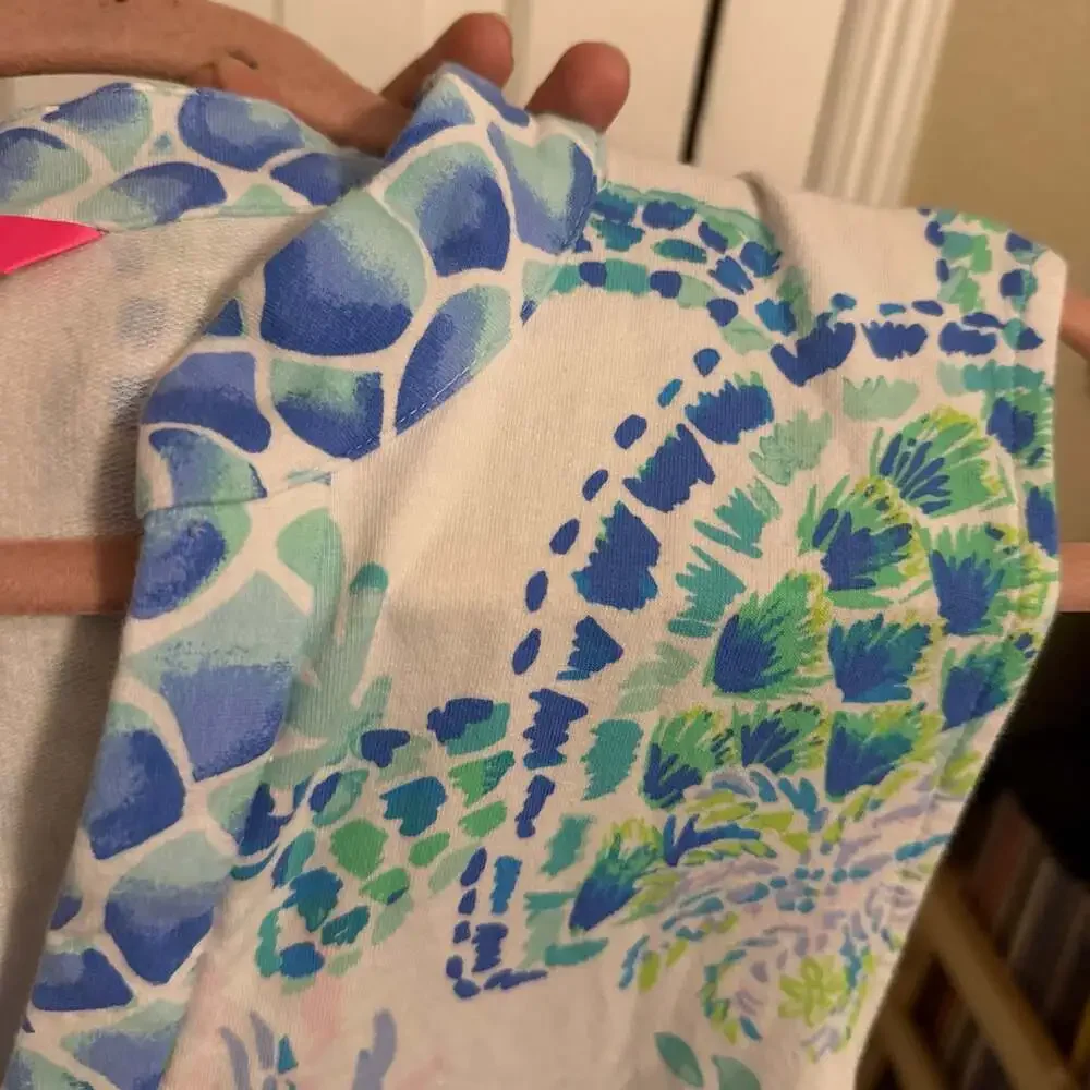 Sleeveless Blue & White Printed Shift Dress - Picture 7 of 9